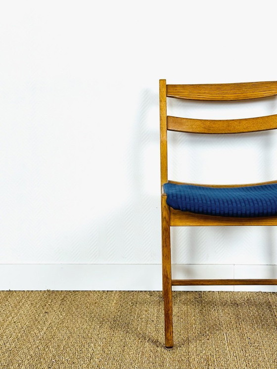 Image 1 of Set di 6 sedie da pranzo vintage in rovere e tessuto blu, 1960