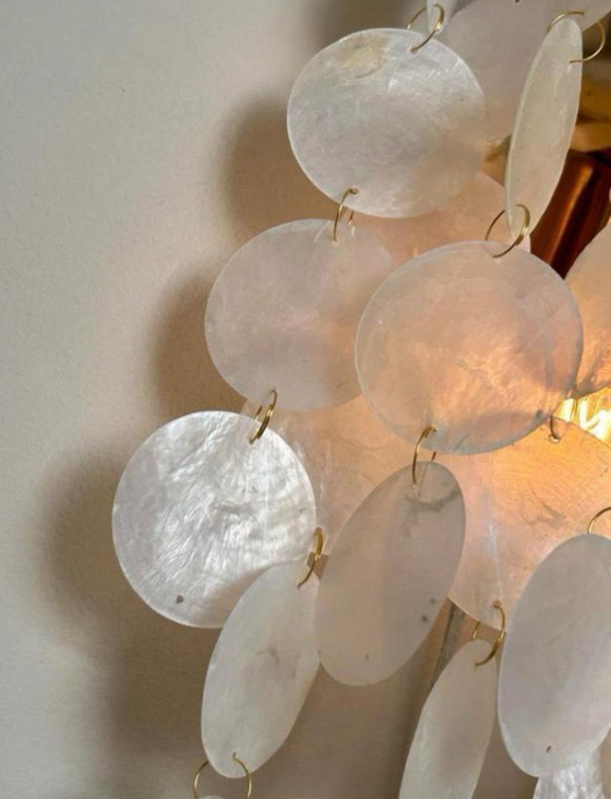 Image 1 of Set van 2 Capiz Schelpen Wandlampen Parelmoer Opaline Goud Frame