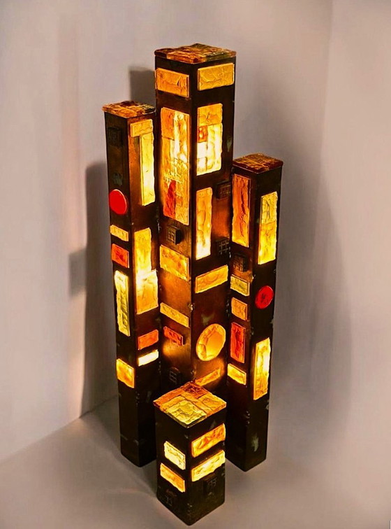 1970s Longobard Floor Lamp – Hammered Glass & Wrought Iron, Italy – Floor lights, Cast Iron (photo 2 of 10)