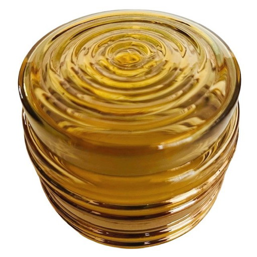 Art Deco jewelry box glass amber gold 1950's