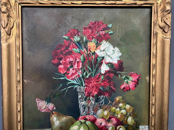 Old painting “Still life with flowers and fruit”. – Paintings & Drawings, Canvas (photo 3 of 7)