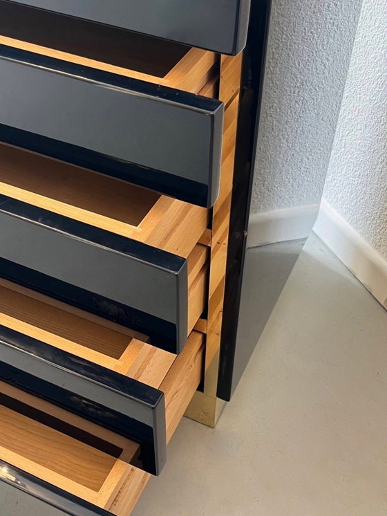 Image 1 of Commode en bois laqué bleu et laiton par Jean Claude Mahey vers 1970