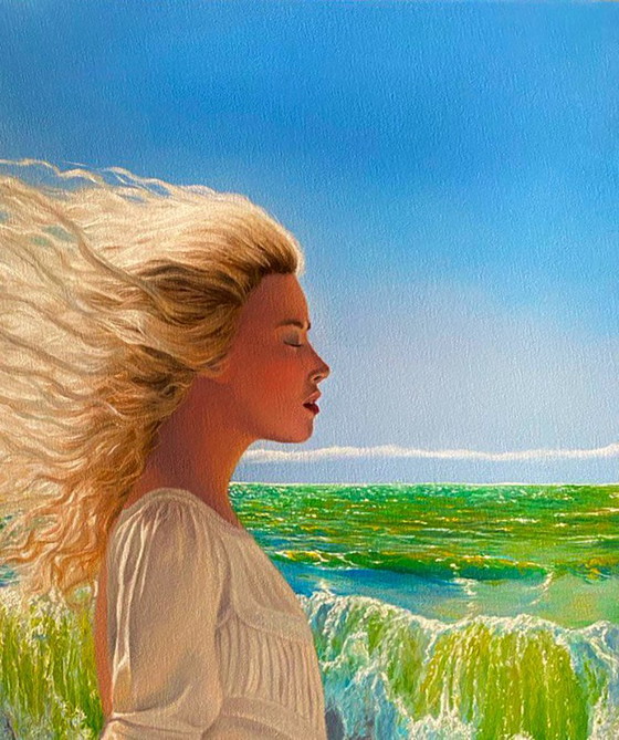 Original Oil Painting Portrait of a Girl Landscape Sea Breeze – Paintings & Drawings, Canvas (photo 3 of 8)