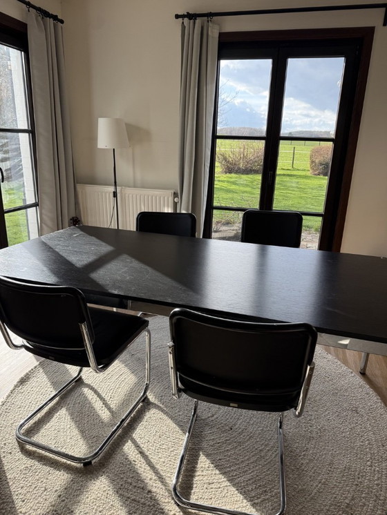 Image 1 of Mesa USM de madera negra y patas cromadas