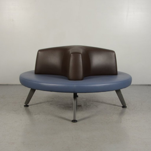 Kusch & Co Travel ontvangstbank, bruin/blauw leder – bankjes, Leather, Metal
