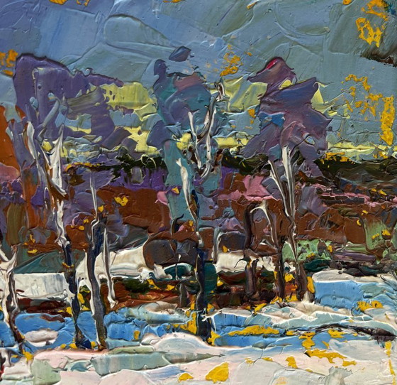Image 1 of Original Oil Painting Winter Village Landscape Returning home with hay