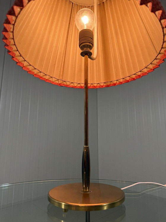 Image 1 of Brass Table Lamp With Pleated Shade 1950's