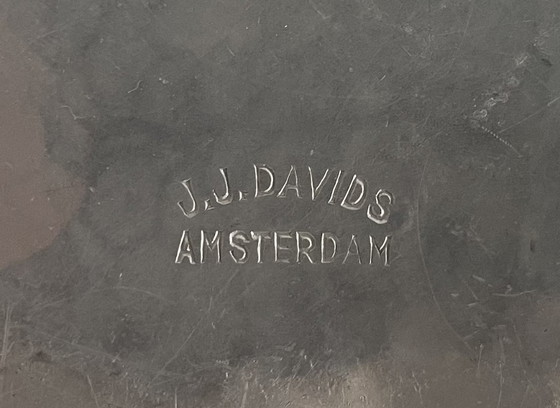 Image 1 of J.J. Davids Amsterdam - Juego de posavasos Art Déco de peltre plateado martillado a mano para licor o oporto