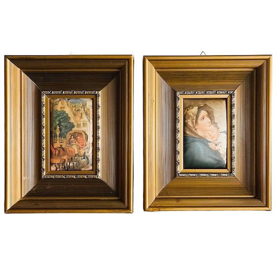 Image 1 of Set of Vintage Silk Paintings with Gold Frames 1960s