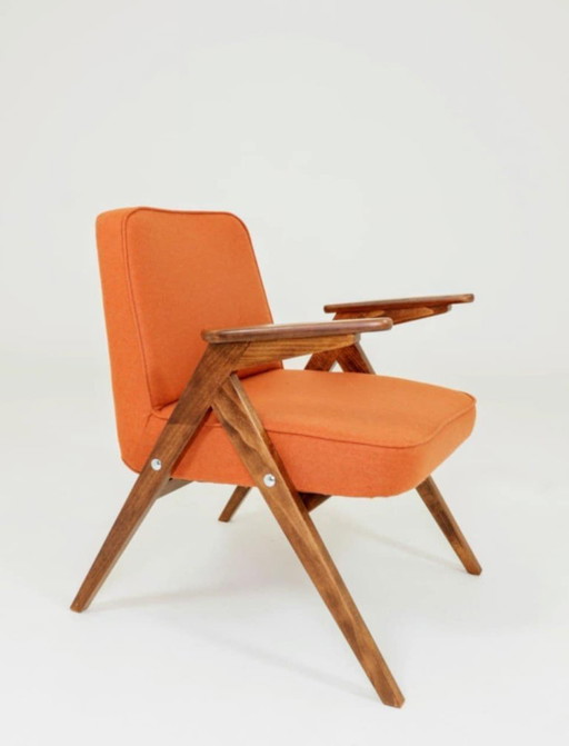 Sedia da salotto vintage in tessuto arancione e lana, legno di faggio