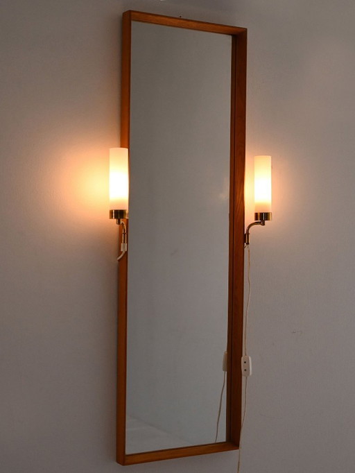 1950s Vintage Mirror with Integrated Brass Sconces