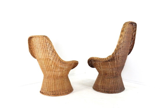 Image 1 of Set van 2 vintage rattan rotan stoelen fauteuils met kussentje