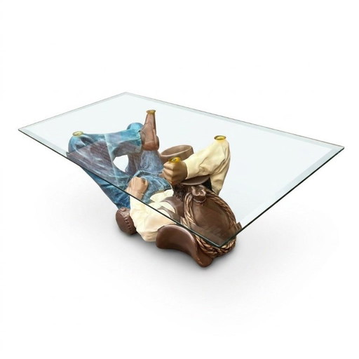 Vintage Jaren '70 Cowboy Saloon Glass table