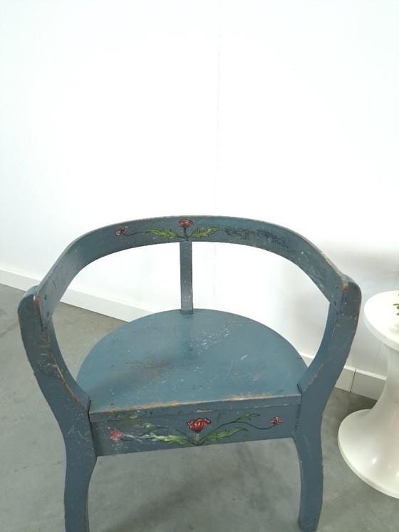 Image 1 of Old wooden blue set of chairs with flowers from Sweden
