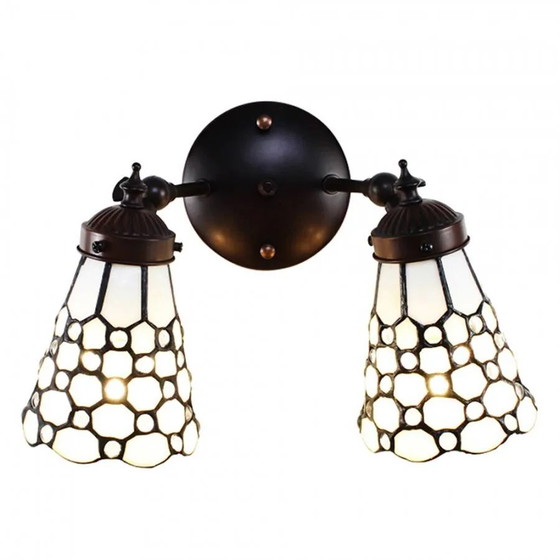 Dubbele Tiffany wandlamp, Wandlampen, Kristal, Glas, Wit, Vintage (foto 3 van 5)