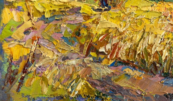 Image 1 of Original Oil Painting Fall Field Landscape Golden breath of autumn