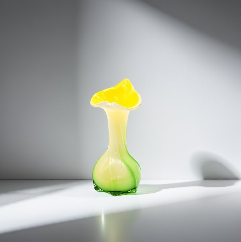 Murano yellow-green art glass vase - Heart/Flower rim