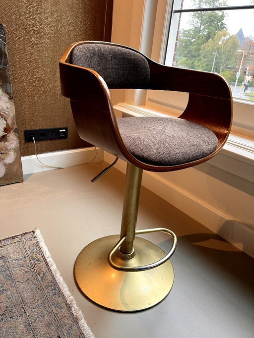 KARE Design Barhocker Monaco Schoko – 2er-Set – samtbraun mit goldfarbenen Beinen