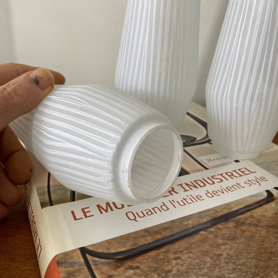 Image 1 of 3 Antique Tulip Shades in White Ribbed Glass for Wall Lamp/Chapel