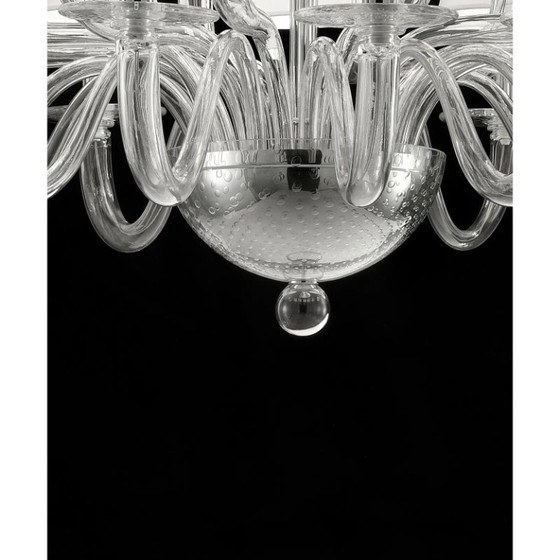 Image 1 of Lámpara de araña monumental moderna de cristal de Murano transparente.