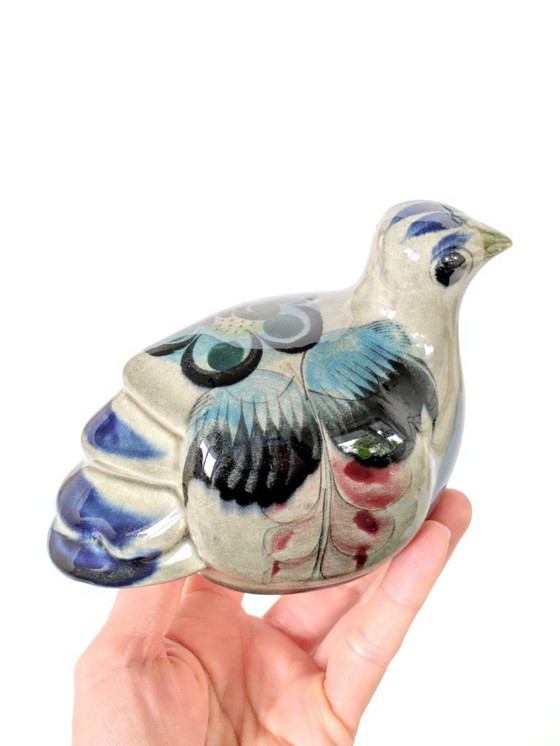 Image 1 of Figurine de caille mexicaine Tonala vintage | Poterie d'art populaire peinte à la main des années 1970