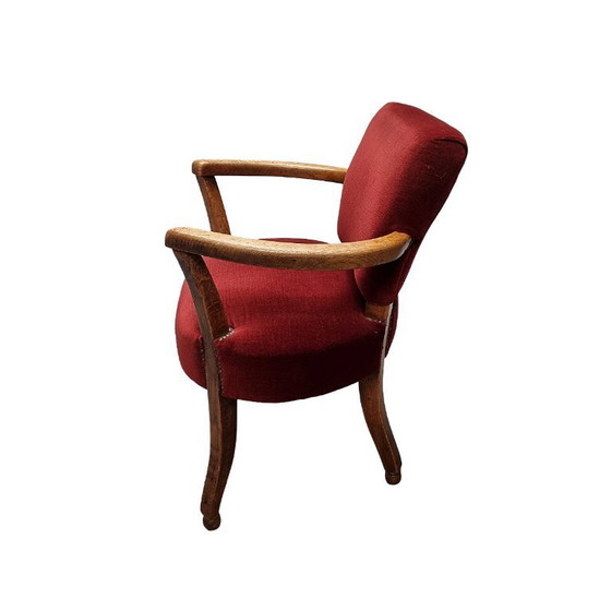 Image 1 of Sillón Art Déco de roble con tapizado rojo, años 20