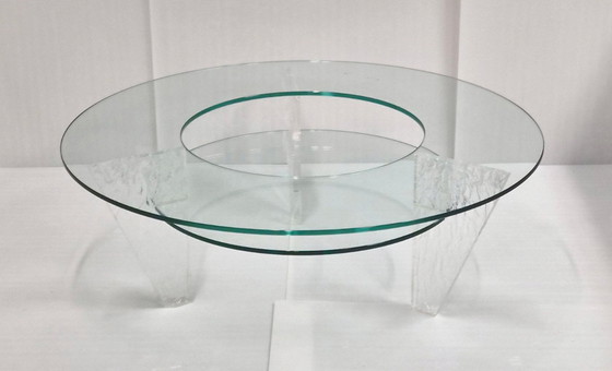 Image 1 of Vintage 1980s Round Coffee Table in Textured Plexiglas & Glass by Jeannot Cerutti