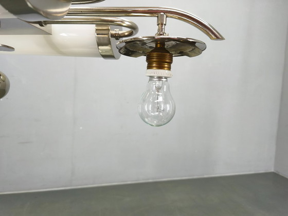 Image 1 of Exceptional Bauhaus Chrome Chandelier with Glass Shades, 1930s