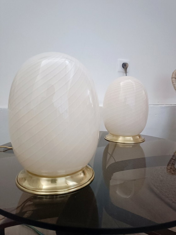 Image 1 of Coppia di lampade a forma di uovo in vetro di Murano, anni '70.