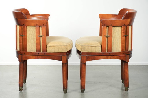 2 x Schuitema design bijzet/ bureau/ eetkamerstoel uit de Shaker serie met een houten frame, luxe gele stoffen bekleding