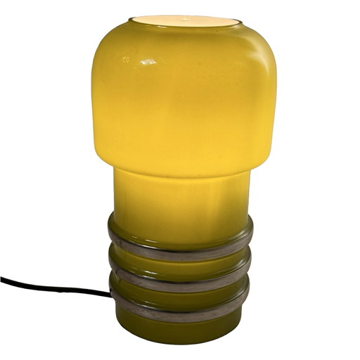 Vintage Scandinavian - Mouth blown glass lamp with chrome detailing - Forrest green and white inside - Two in stock! - Rare and 