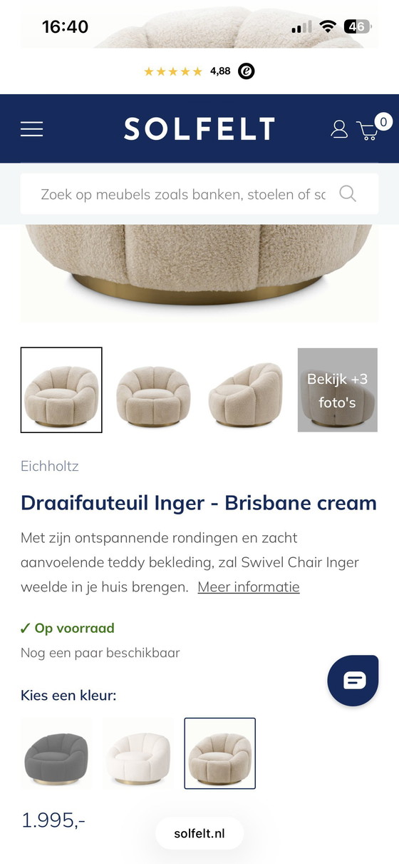 Image 1 of Eichholtz draai fauteuil Inger - Brisbane Crème