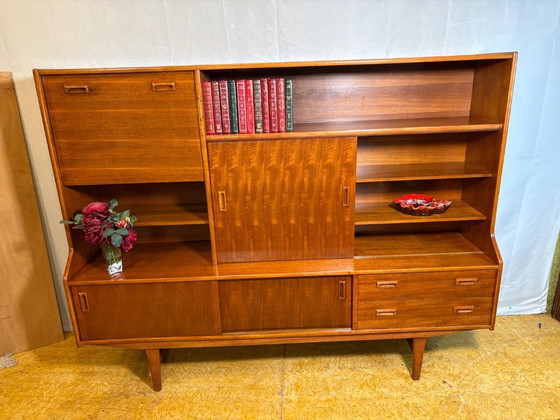 Image 1 of Danish-Style Mid Century Modern Teak Highboard by Elliotts of Newbury (Circa 1960)  A striking mid century modern teak highboard