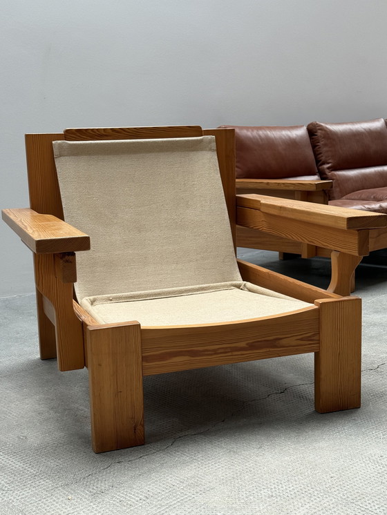 Image 1 of MODULAIRE STOEL SOFA SER PIEF HOUT MASSIEF COGNAC LEATHER IN KARIN MOBRING STIJL, SCANDINAVIA 1970