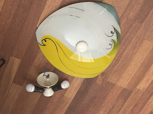 Retro Art Deco-Style Ceiling Lamp Frosted Glass Gold Blue Yellow