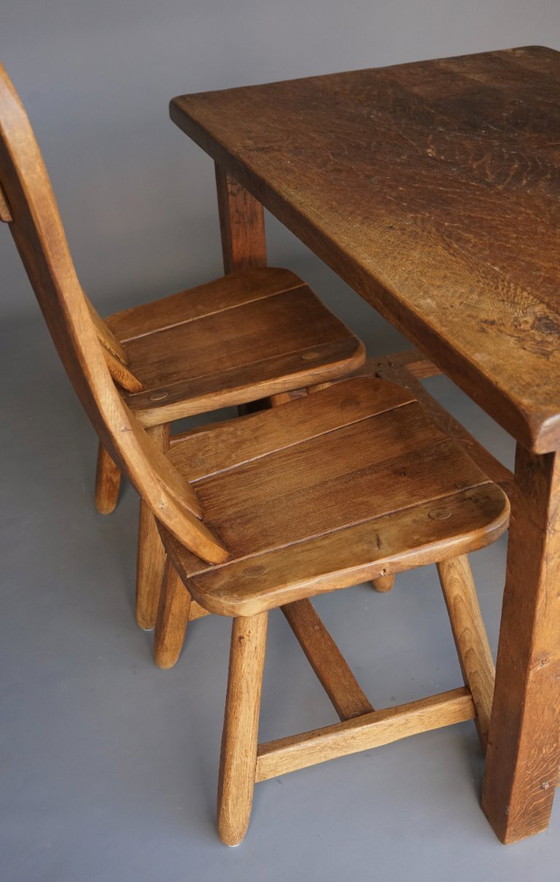 Image 1 of Set da pranzo brutalista in rovere massiccio di De Puydt, Belgio. 1970s