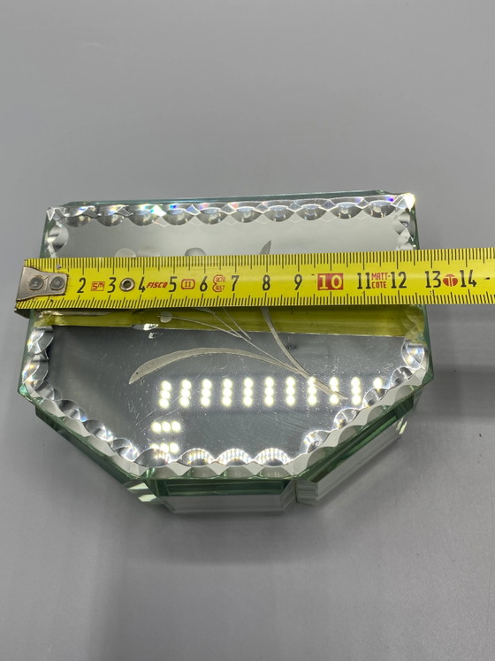 Vintage sieradendoos met afgeschuinde randen en gravures en spiegelend oppervlak. – Glazen & Karaffen, Glass (photo 6 of 8)