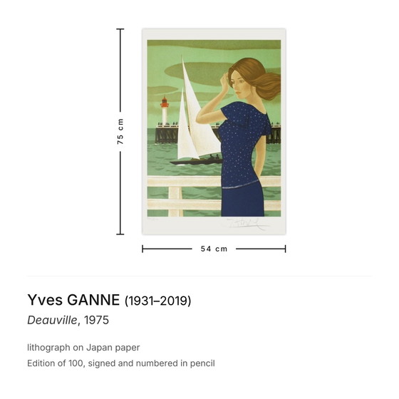Gesigneerde lithografie van Yves Ganne, Deauville 1975 – Litho's & Zeefdrukken, Paper (photo 3 of 5)