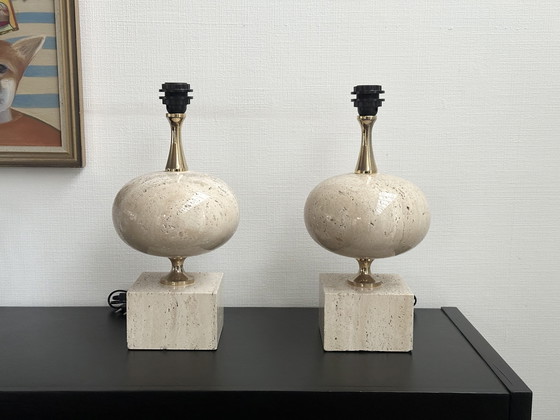 Image 1 of Vintage travertine table lamps by Philippe Barbier, 1970s