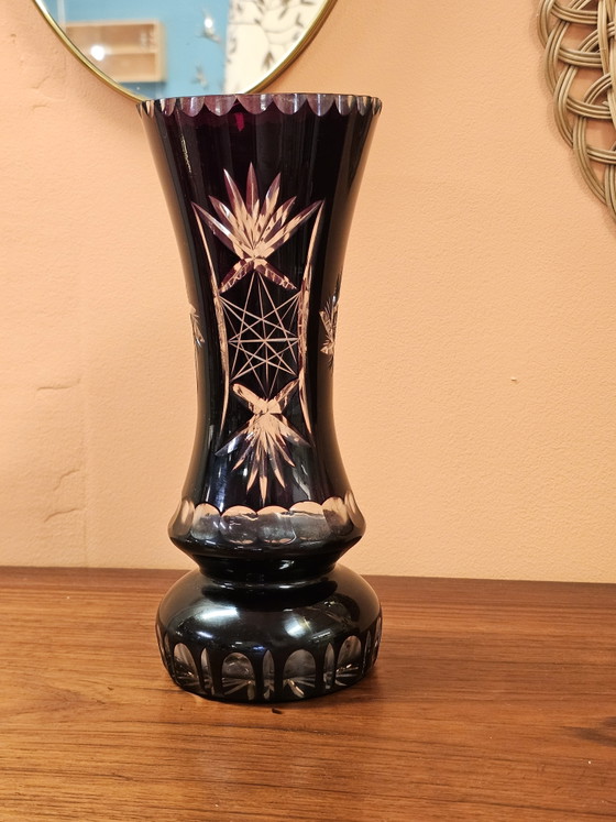 Antique Bohemian Ruby Red Cut Crystal Vase (photo 6 of 9)