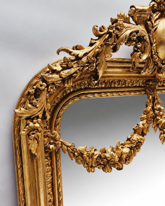 Miroir Baroque Doré avec Guirlande Florale – Green Square, Wood, Vintage (photo 3 of 10)