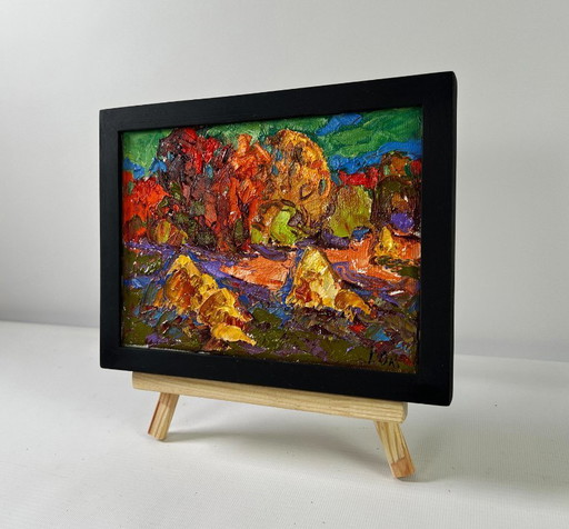 Original Oil Painting Fall Nature Landscape Autumn horizon