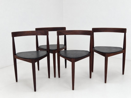 Roundette Teak Dining Chairs By Hans Olsen For Frem Rojle, 1960s Set Of 4 – eetkamerstoelen, Leather, Wood (photo 2 of 16)