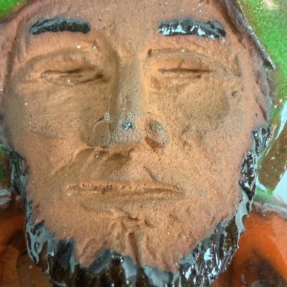Terracotta wall decoration of a fisherman by Kany, Yellow, Mid Century Modern (photo 7 of 14)
