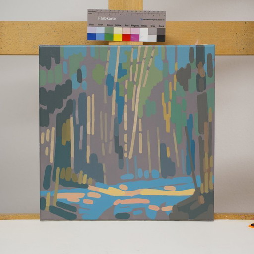 Painting of sun reflection, hand-painted unique piece, nature, landscape painting, acrylic painting 40x40cm