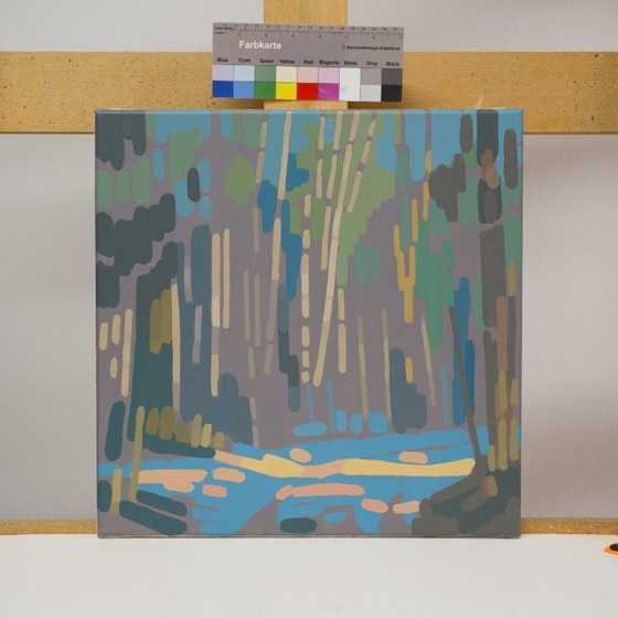 Image 1 of Painting of sun reflection, hand-painted unique piece, nature, landscape painting, acrylic painting 40x40cm