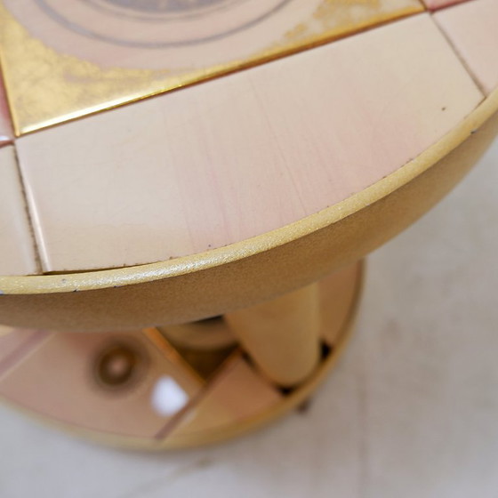 Image 1 of French pink ceramic swivel coffee table, signed Georges Pelletier, 1960s