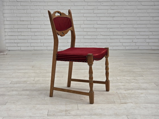 Image 1 of 1970 Set van 6 Deense eetkamerstoelen, originele staat, eikenhout, meubelwol