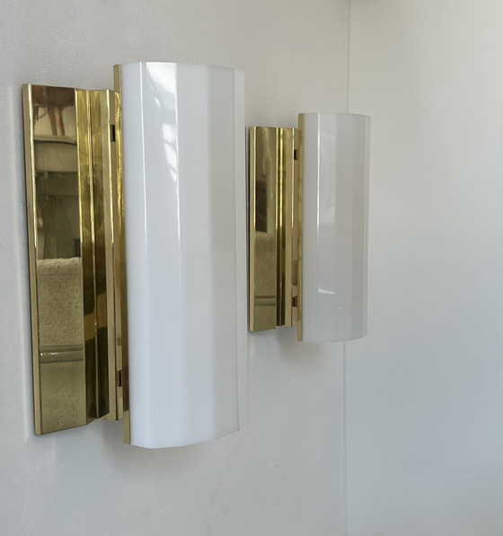 Image 1 of Pair of brass and perspex sconces, Fagerhult Sweden 1970