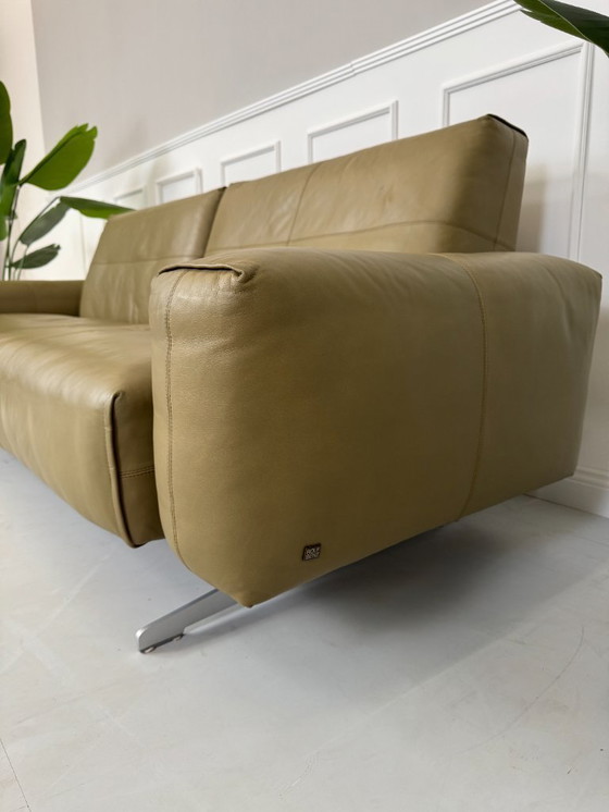 Image 1 of Rolf Benz 50 Leder Olive Grau Sofa Couch Relaxfunktion + Hocker